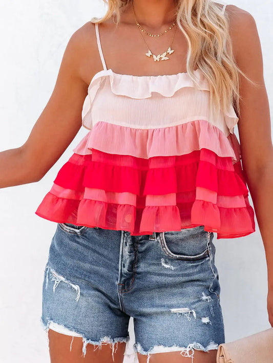 Pink Ruffled Tiered Tank Top