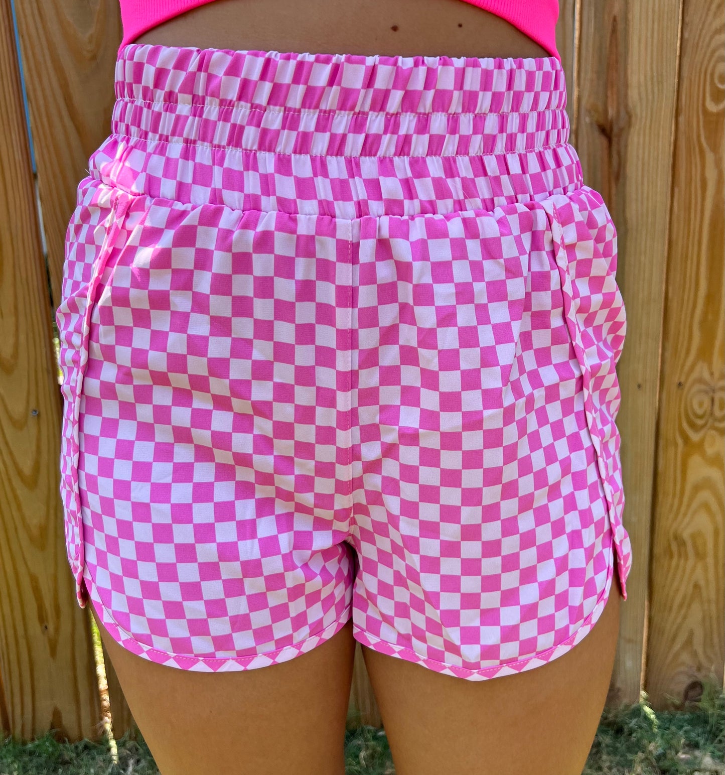 Pink Checkered High Waisted Shorts