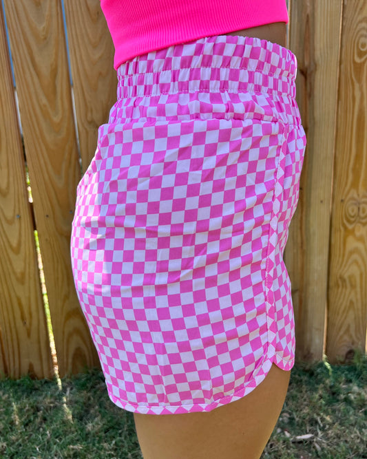 Pink Checkered High Waisted Shorts
