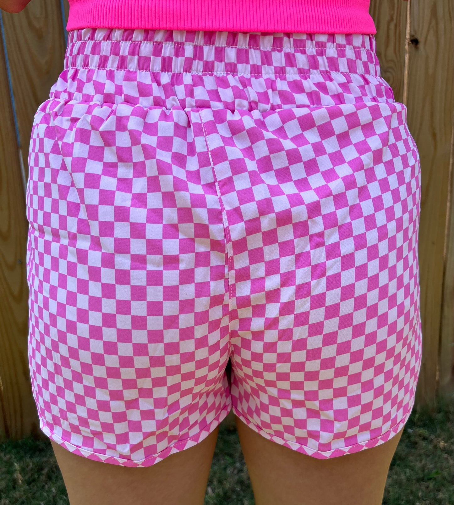 Pink Checkered High Waisted Shorts